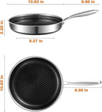 8-10 Inch Non Stick Frying Pans, NonStick Stainless Steel Pan Set, Tri-Ply Skillets and Pan Set with Lid, Induction Cooker Compatible, Cool-Touch Handle, Dishwasher and Oven Safe