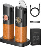 FORLIM Gravity Electric Salt and Pepper Grinder Set, Upgraded Large Capacity, USB Rechargeable Pepper grinder Automatic One Hand Operated, Adjustable Coarseness with LED Light（Natural Wood Grain）
