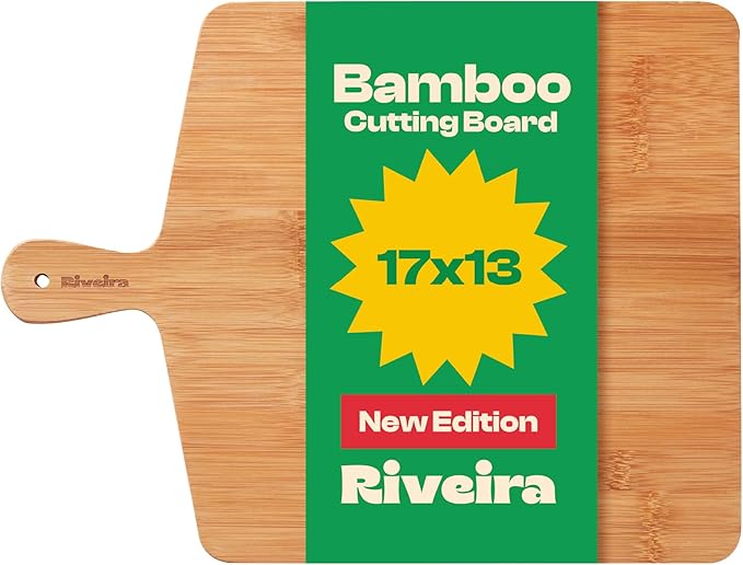 Riveira Brown Bamboo Wood Cutting Board – Gourmet Bamboo Grandeur: 17 x 13 Wooden Cutting Board – Wooden Cutting Boards For Kitchen Decorative – Innovative Juice Grooves Wooden Chopping Board