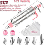 Dessert Decorating Syringe Set, Frosting Piping Kit icing piping kit Food Grade Stainless Steels (6 pro piping tips shooters 50 disposable piping bags) For Baking, Decorating Cupcake, Deviled Eggs