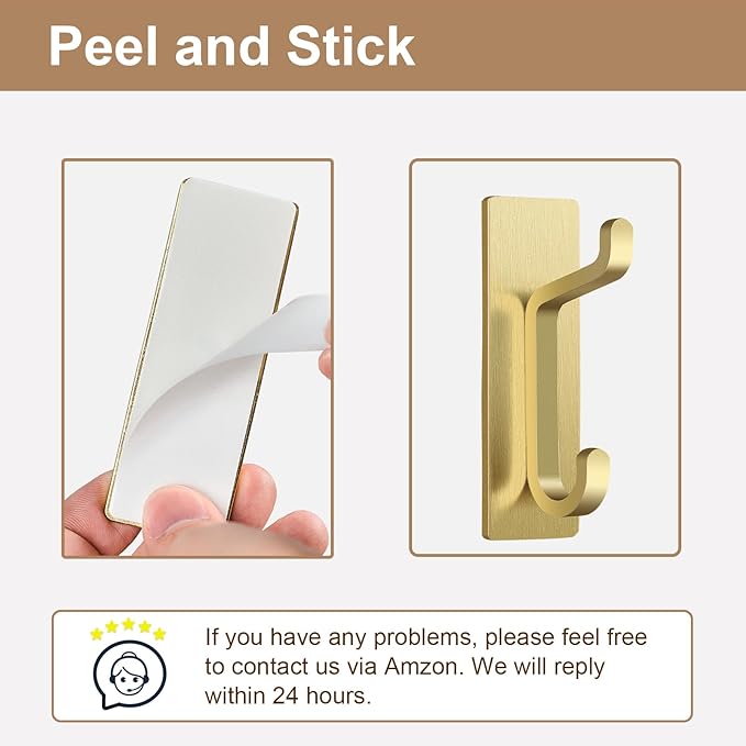 pickpiff 12 Pack Wall Hooks for Coat and Towel: 13LB Adhesive Door Hanger Stick on, Gold