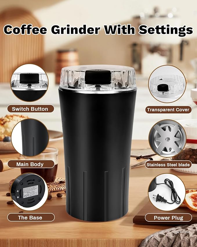 One Touch Coffee Grinder Electric 300W - Heavy-Duty Stainless Steel Blades Small Grinder for Spices & Coffee Beans for Home Use, With 50g Capacity, Ideal for Espresso & French Press