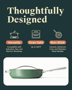 Caraway Nonstick Ceramic Sauté Pan with Lid (4.5 qt, 11.8") - Non Toxic, PTFE & PFOA Free - Oven Safe & Compatible with All Stovetops (Gas, Electric & Induction) - Sage