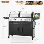 Sophia & William Charcoal and Propane Gas Grill Combo with Side Burner & Porcelain-Enameled Cast Iron Grate, Dual Fuel BBQ Grill for Outdoor, Barbecue Grill, 690 SQIN Cooking Area