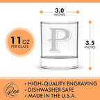 On The Rox Drinks (P-Monogram)- 4 Piece Set of 11 Ounce Engraved Heavy Base Rocks Glasses Elegant Glass-Multi-Purpose Beverage-Rocks Glass- Gift for any Occasion