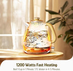 Hazel Quinn Retro Electric Kettle - 1.7 Liters / 57.5 Ounces Tea Kettle with Thermometer, All Stainless Steel, 1200 Watts Fast Boiling, BPA-free, Cordless, Automatic Shut Off - Finery