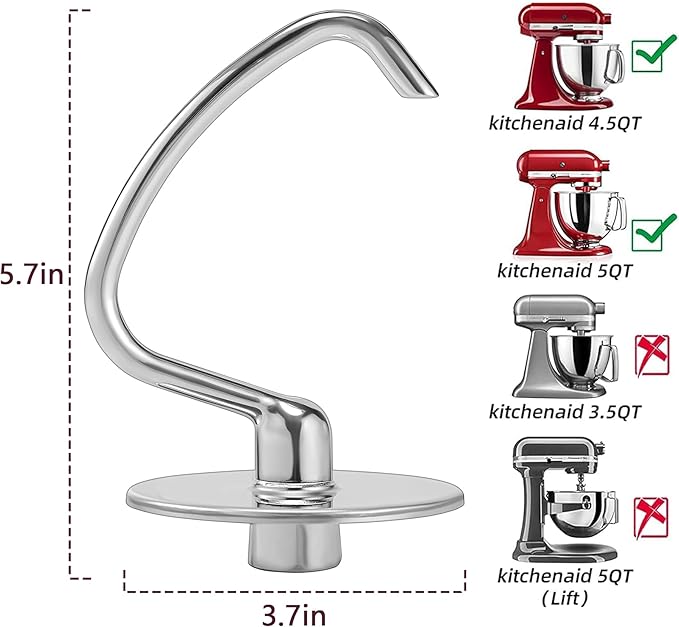 Dough Hook & Flat Beater Attachments for KitchenAid 4.5 QT Tilt-Head Stand Mixer, All Parts Dishwasher Safe