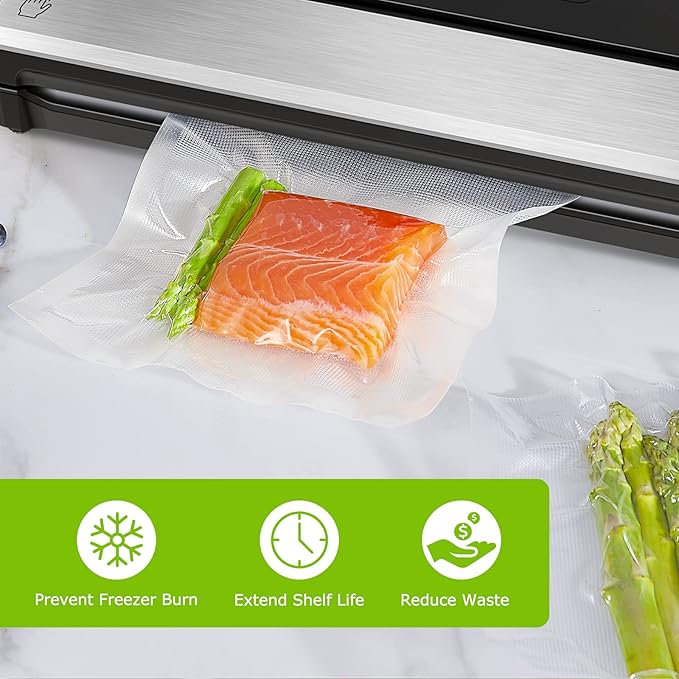 Bonsenkitchen Precut Vacuum Sealer Bags 200 Quart 8" x 12", BPA Free, Commercial Grade Textured Food Vacuum Sealer Bag, Thick Embossed Bags for Storage and Sous Vide Cooking VB3208