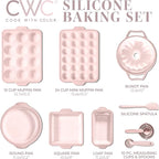 COOK WITH COLOR 17 Pc. Silicone Baking Pan Set - Non-Stick & Easy Clean Silicone Muffin Pans for Baking with Sturdy Metal Frame for Stability, Flexible Cake Molds, Includes Measuring Cups and Spoons