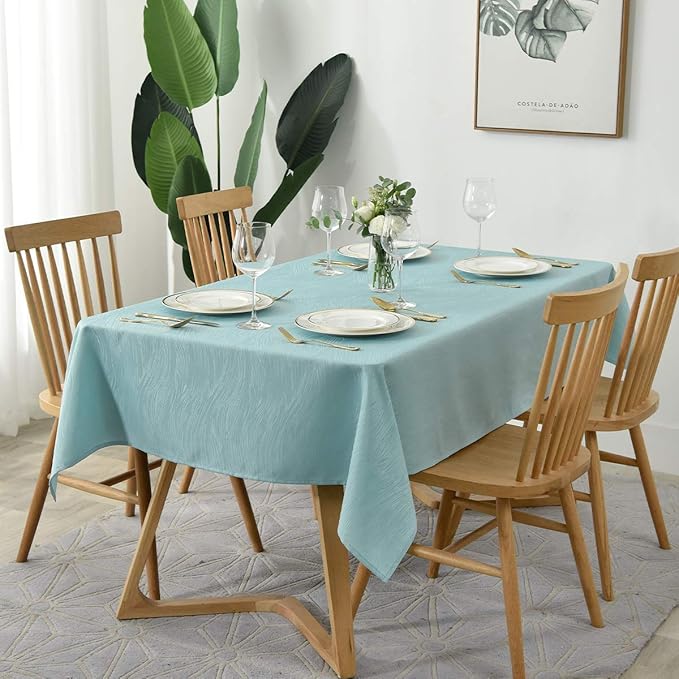 maxmill Jacquard Table Cloth Swirl Design Water Proof Wrinkle Free Spillproof Heavy Weight Soft Tablecloth Decorative Fabric Table Cover for Outdoor and Indoor Rectangular 60 x 104 Inch Turquoise