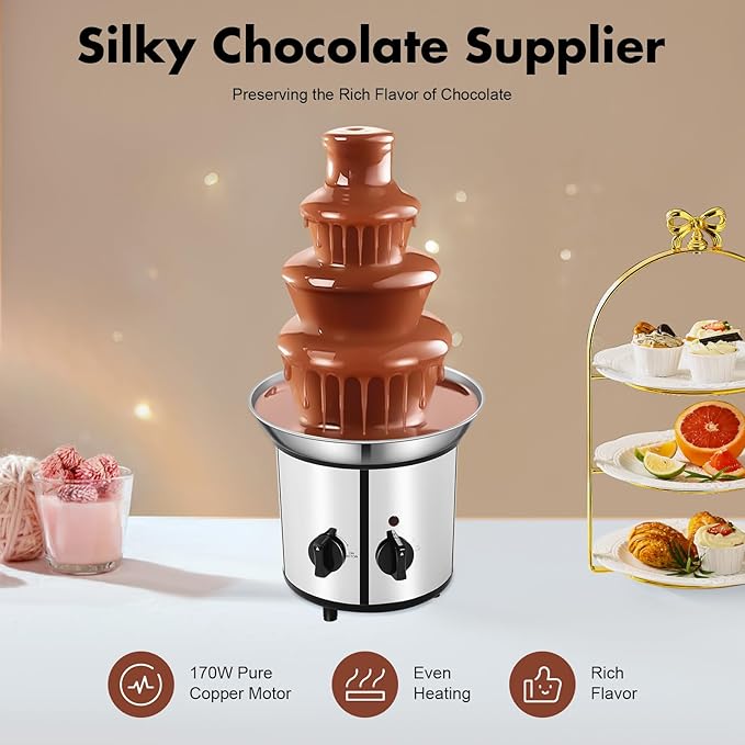 Chocolate Fountain, 4 Tier Chocolate Fondue Fountain, Electric Chocolate Melting Fountain Machine, 60oz Nacho Cheese Fountain with Spiral Splash-Proof Design for Parties, Weddings, Events