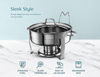 Chafing Dish for Buffet Set, by Kook, Catering Food Warmers, Round Dishes, Warmer Tray, Stainless Steel with Glass Cover and Holder, for Parties, Dinners, 4.5 Qt