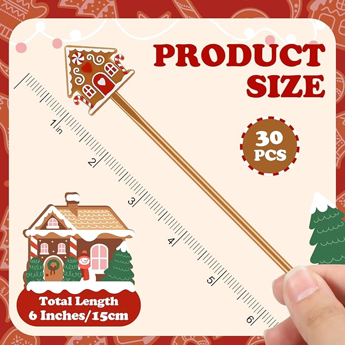 30 Pcs Christmas Drink Stirrers Xmas Stir Stick Holiday Coffee Swizzle Stick Reusable Plastic Hot Cocoa Bar Chocolate Decoration Cocktail Mixer(Gingerbread House,Novel Color)