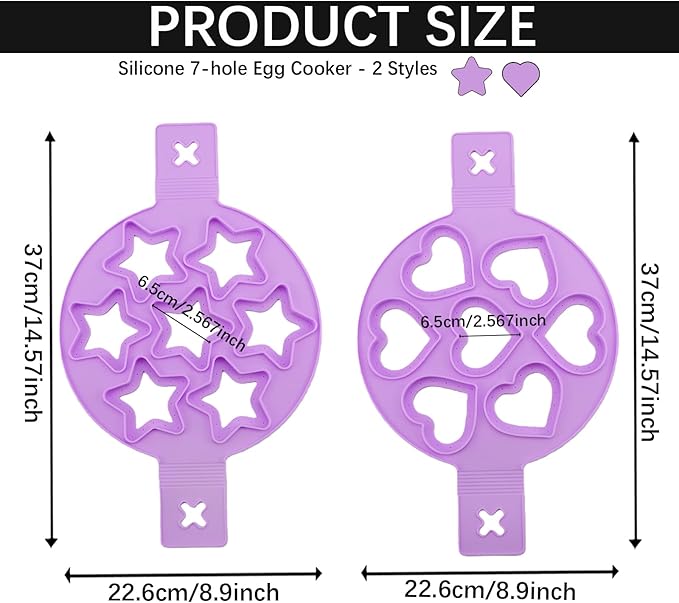 7-Cavity Pancake Maker Mold,Silicone Egg Ring Maker for Nonstick Cooking - Create Fun Shape Breakfast for Kids, Easy to Use with Handle for Microwave, Oven