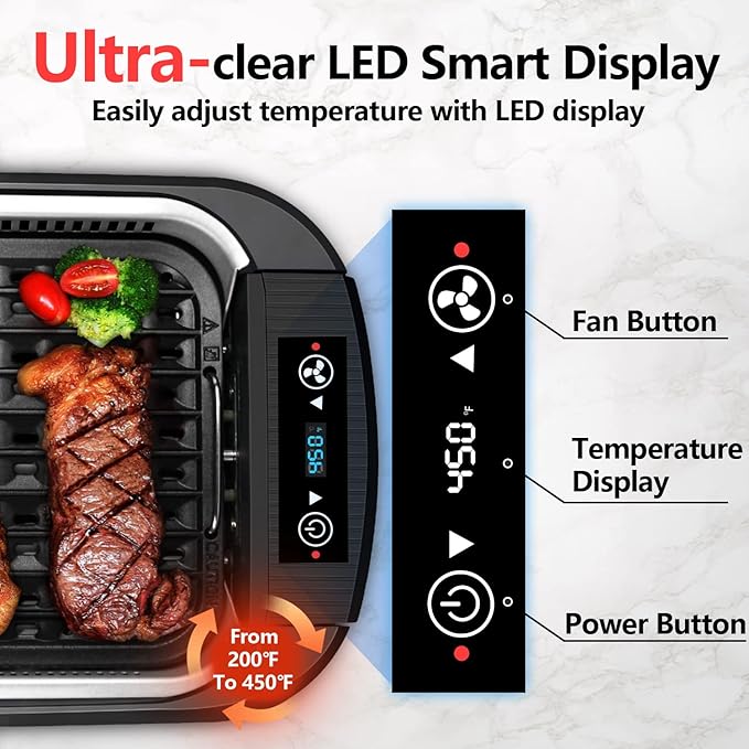 Indoor Grill, CUSIMAX Smokeless Grill Indoor, 1500W Electric Grill Griddle Korean BBQ with LED Smart Display & Tempered Glass Lid, Non-stick Removable Grill Plate & Griddle Plate, Black