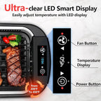 Indoor Grill, CUSIMAX Smokeless Grill Indoor, 1500W Electric Grill Griddle Korean BBQ with LED Smart Display & Tempered Glass Lid, Non-stick Removable Grill Plate & Griddle Plate, Black