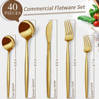 CEKEE Gold Silverware Set, 40 Piece Gold Utensils Set Service for 8, Stainless Steel Flatware Set Include Knives Spoons and Forks Cutlery Set for Kitchen Home Restaurant Wedding, Satin Finish