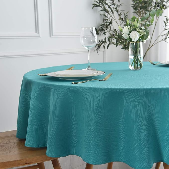 maxmill Round Jacquard Tablecloths Swirl Design Spillproof Wrinkle Free Water Proof Heavy Weight Soft Table Cloth for Circular Table of Buffet Banquet Parties Holiday Dinner Round 90 Inch Teal