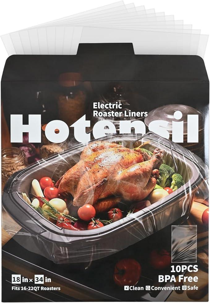 Electric Roaster Liners & Slow Cooker Liners, 10 Count 34 x 18 Inch Universal Fit for 16-22 Quart Roasters, Mess-Free Cooking, Disposable Oven Liners for Easy Cleanup, Cooking Bag