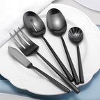 DEACORY Silverware Set with Serving Utensil Set Matte Black Flatware Set Hand Forged Stainless Steel Cutlery Set 45 Pieces Matte Finished Hexagon Handle Service for 8