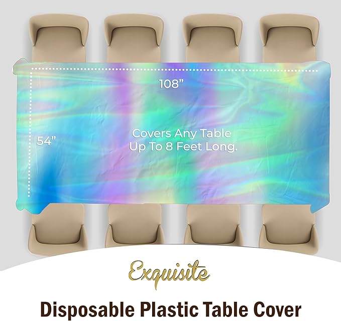 Exquisite Party Solids 12-Pack - Premium Plastic Tablecloth 54in. x 108in. Rectangle Table Cover - Iridescent