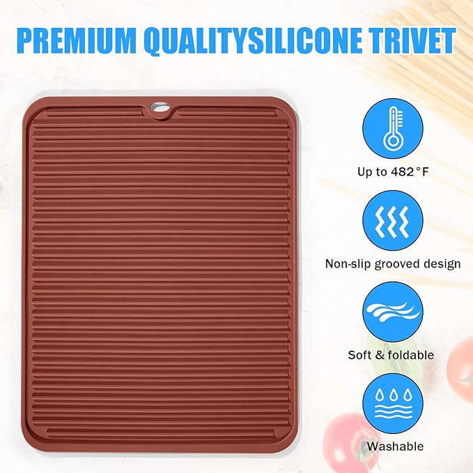 Silicone Trivet Mat Extra Large Heat Resistant Non-Slip Pot Holder Multi Purpose Kitchen Hot Pad for Hot Dish Mat Utensil Drying Rack 14.2"×11 "