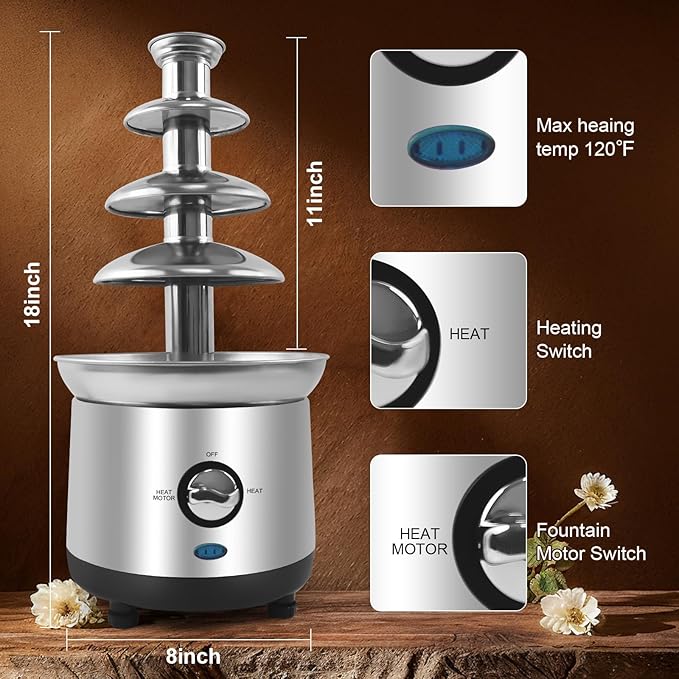Chocolate Fountain Machine 4 Tiers Electric Chocolate Fondue Fountain Machine Cheese Fountain Perfect for Nacho Cheese, Chocolate Sauce, Wedding, Party