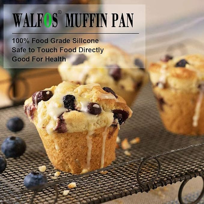 Walfos Silicone Muffin Pan - 6 Cup Non-Stick Cupcake Pan for Baking, Food Grade and BPA Free, Perfect for Egg Muffin, Cupcake, Quiches and Frittatas (3 Pack)