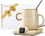 Coffee Mug Warmer Set, Temperature Control Smart Heated Mug for Desk, Electric Coffee Warmer with Auto Shut Off & Real-Time Temp Display, Gifts for Men Women, 15oz, Beige