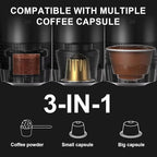 Portable Electric Espresso Machine - Self-Heating Travel Coffee Maker with USB-C, Compatible with Ground Coffee, NES & DG Capsules | Ideal for Camping, Car, Office, & Hiking
