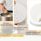 300 PCS Non-Stick Bamboo Steamer Paper, 10" Round Liners with Holes for Steamer Basket, Air Fryer, Bamboo Steamers, and Oven Use