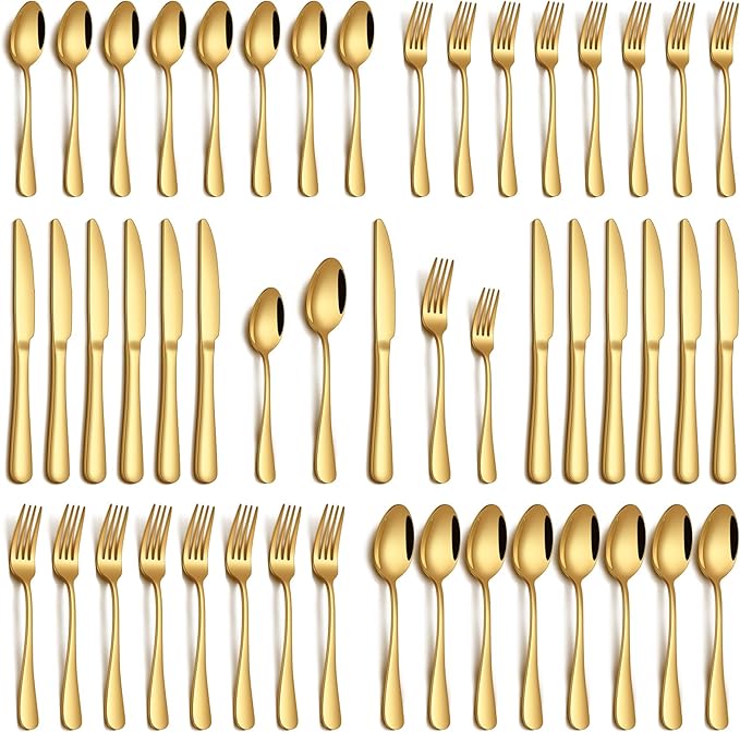 40 Piece Gold Silverware Set, Stainless Steel Flatware Set for 8 Food Grade Cutlery Utensil Set Include Knife Fork Spoon Mirror Polished Dishwasher Safe