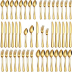 40 Piece Gold Silverware Set, Stainless Steel Flatware Set for 8 Food Grade Cutlery Utensil Set Include Knife Fork Spoon Mirror Polished Dishwasher Safe