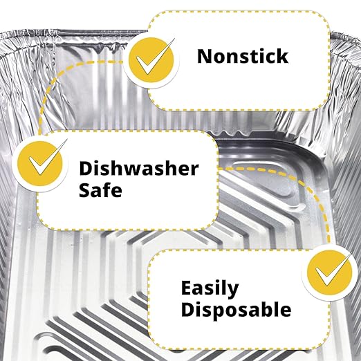 IDL Packaging Half-Size Aluminum Steam Table Pans - Deep, 13" x 11" x 3" (Pack of 5) - Disposable Foil Pan for Grilling, Roasting, BBQ, Cooking, Baking, Freezing