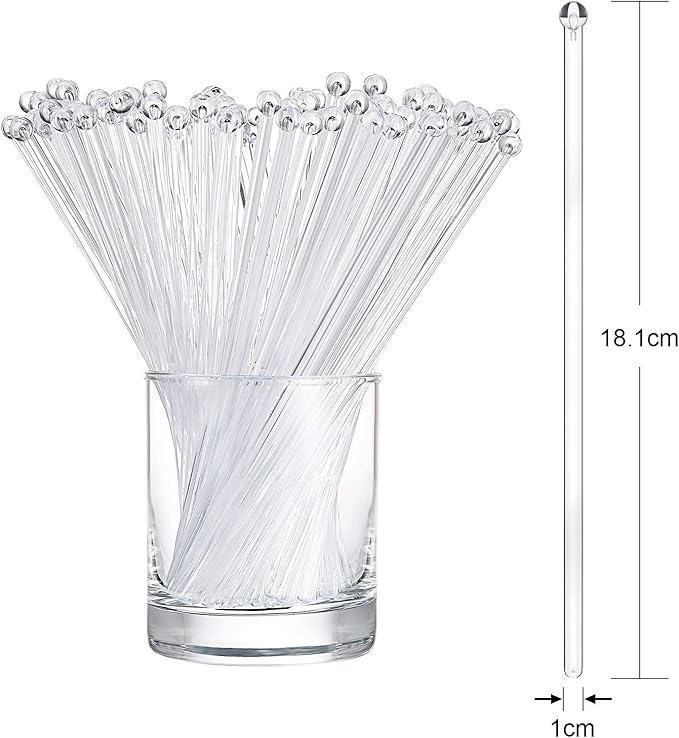 100 Pieces Swizzle Sticks Ball Head Stirrer Disposable Plastic Round Top Crystal Bar Swizzle Sticks Cocktail Coffee Drink Stirrers for Party Wedding Supplies