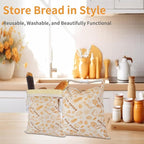 Reusable Bread Bag with Beeswax Lining – 2 Pack XL Cotton Bread Storage Bag for Homemade Sourdough, Baguette, Loaves – Eco-Friendly Waxed Food Wrap for Kitchen & Freezer