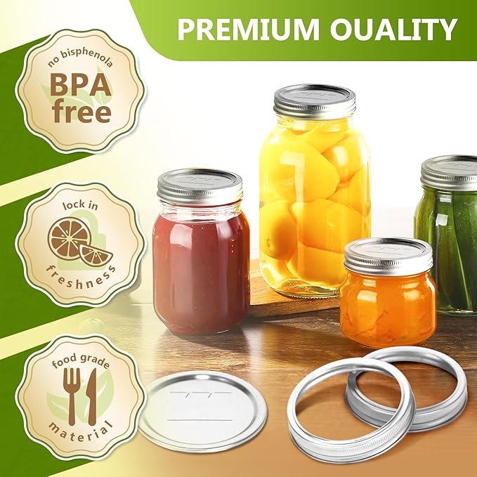 52Pcs Premium Canning Lids, Rings for Regular Mouth Mason Jars - Food Grade Split-Type Metal Canning Kerr Jar Ball Lids