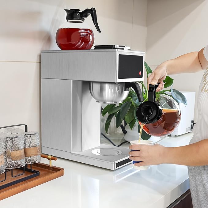 YUANHAO 12-Cup Pourover Commercial Coffee Maker Brewer with Glass Carafe and Warmers- 120V