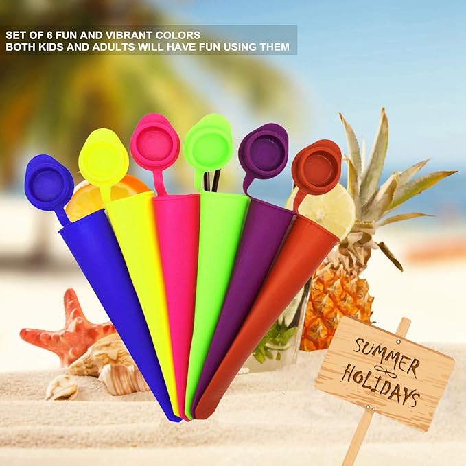 Silicone Ice Pop Molds,BPA Free Popsicle Molds with Attached Lids,Reusable DIY Popsicle Molds for Kids,Set of 6 (Pure color)