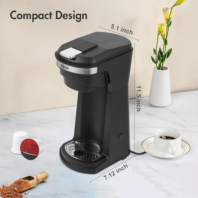 2 in 1 Single Serve K cup Coffee Maker 6-14Oz,With Travel Cup,Mini Single Coffee Maker Machine,One Button Operation,Auto Shut Off,800W With Reusable Filter