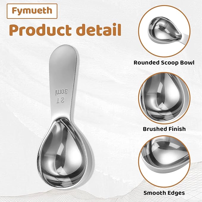 2 Tablespoon Scoop, Stainless Steel Tablespoon Measuring Spoon, 2 Tbsp Scoop for Coffee, Baking, Cooking, 30ml Capacity, 4.69 x 1.97 Inches (Set of 2)