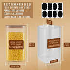 156oz Airtight Glass Square Storage Canister with Bamboo Lid Set of 2(4600ml*2) Large Gallon Glass Jars for Sugar, Flour, Cookies and Coffee beans (‎with Black Lable)