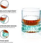KAMMAK Crystal Whiskey Glasses Set, 7.8 oz (230 ml) Hand Blown Old Fashioned Tumbler, Thick Base Colored Glass with Delicate Rim & Seamless Design for Scotch, Bourbon, Cocktails, Aqua Green
