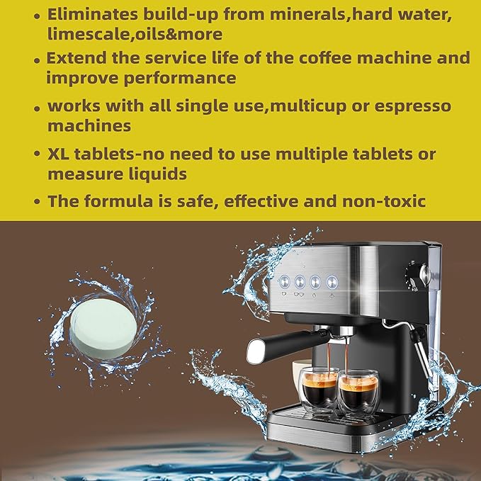 Coffee Maker Cleaner & Descaler Tablets - 24 Count - Compatible with Deep Cleaning and Descaling for All Coffee Makers - XL Tablets-Removes Limescale-Deep Cleans