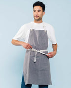 Caldo Linen Kitchen Apron for Cooking - Mens and Womens Linen Bib Apron for Professional Chef, Server, or Barista - Adjustable with Pockets (Grey)