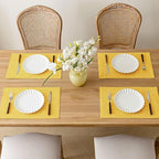 Placemats Set of 8, Bilayer Thickened Linen Place Mats Heat Resistant Machine Washable Wrinkle Free Carefully Selected Polyester Mats for Kitchen/Dining/Coffee Table (Yellow)