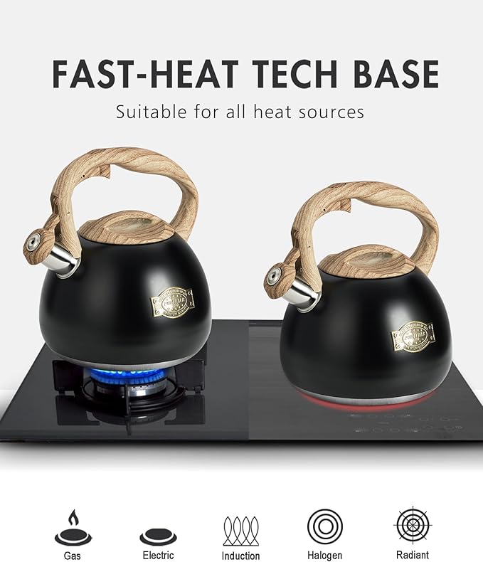 POLIVIAR Tea Kettle, 2.7 Quart Stovetop Tea Kettle, Audible Whistling Teapot, Food Grade Stainless Steel for Anti-Rust, Anti Hot Handle, Suitable for All Heat Sources (JX2022-MH30)