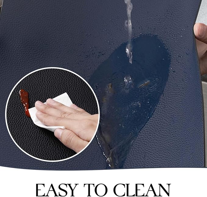 MOSAYT Vinyl Placemats Set of 8, Heat Resistant Place Mats 100% Waterproof Washable & Wipeable Faux Leather Reversible Table Mats for Kitchen Dining Party Indoor Outdoor, 12" x 17", Black/Navy