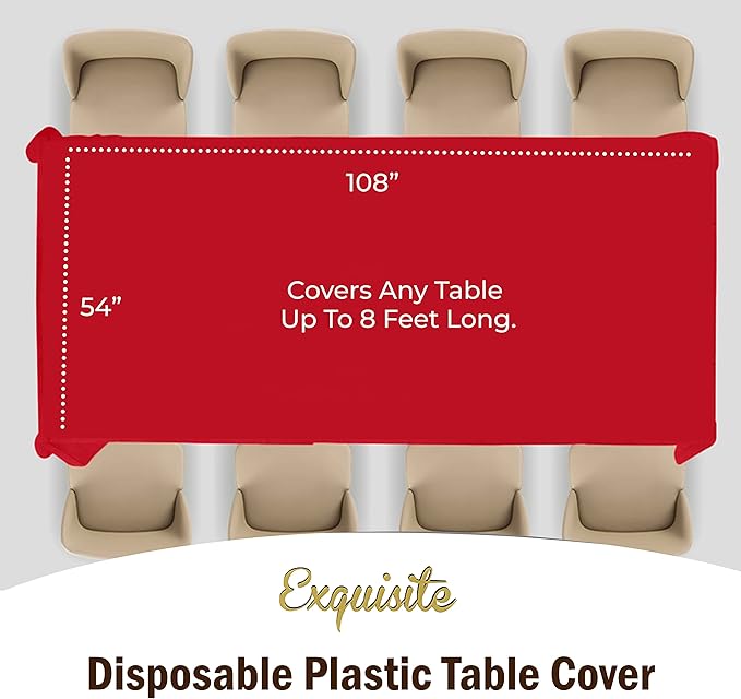 Party Solids 12-Pack Premium Plastic Tablecloth 54in. x 108in. Rectangle Table Cover - Red