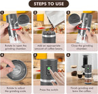 Portable Electric Coffee Grinder Stainless Steel Conical Burr Coffee Grinder with 45 Adjustable Settings Rechargeable Coffee Bean Grinder for Home, Travel, Camping, Office-Titanium color